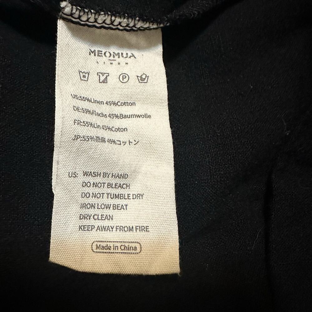 NWT Meomua Black 100% Linen Dress XL Lagenlook Boho Artsy Sustainable 3/4 Sleeve - Picture 4 of 12